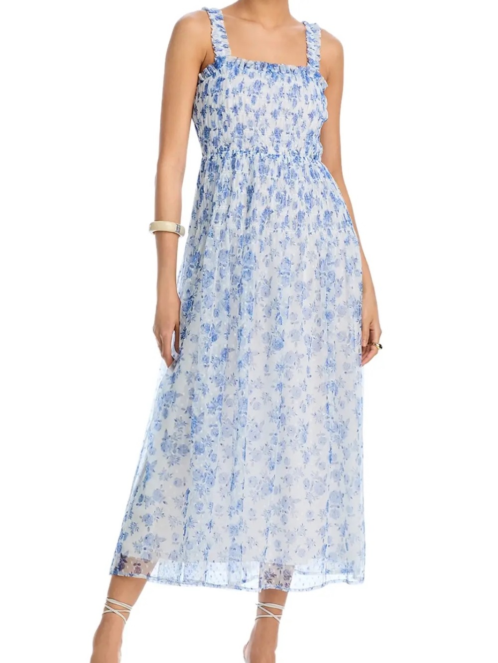 AQUA Blue and White Floral Lace Midi Dress, Size Small